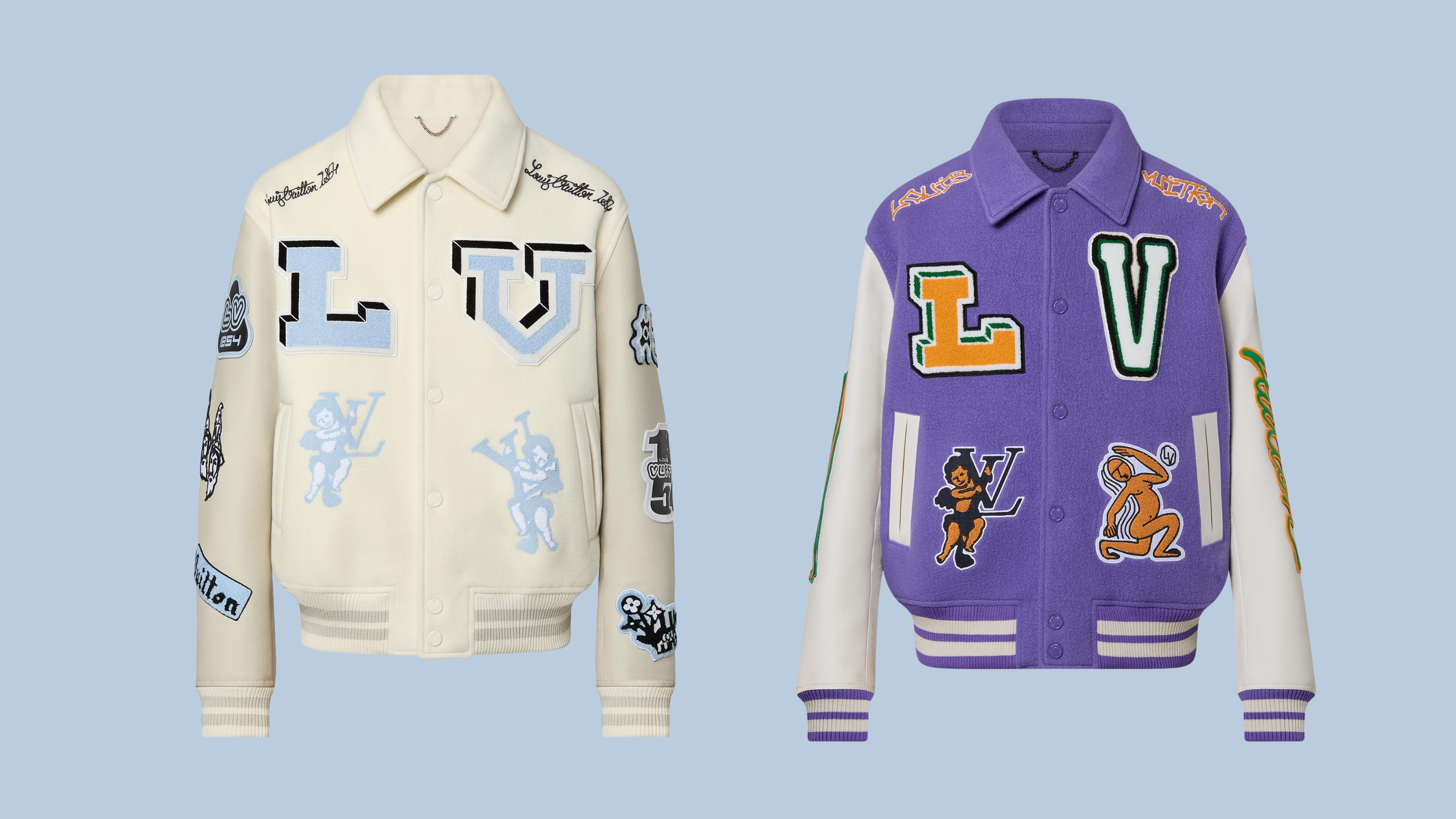 White/Purple Louis Vuitton Varsity Jacket - Jacket Makers