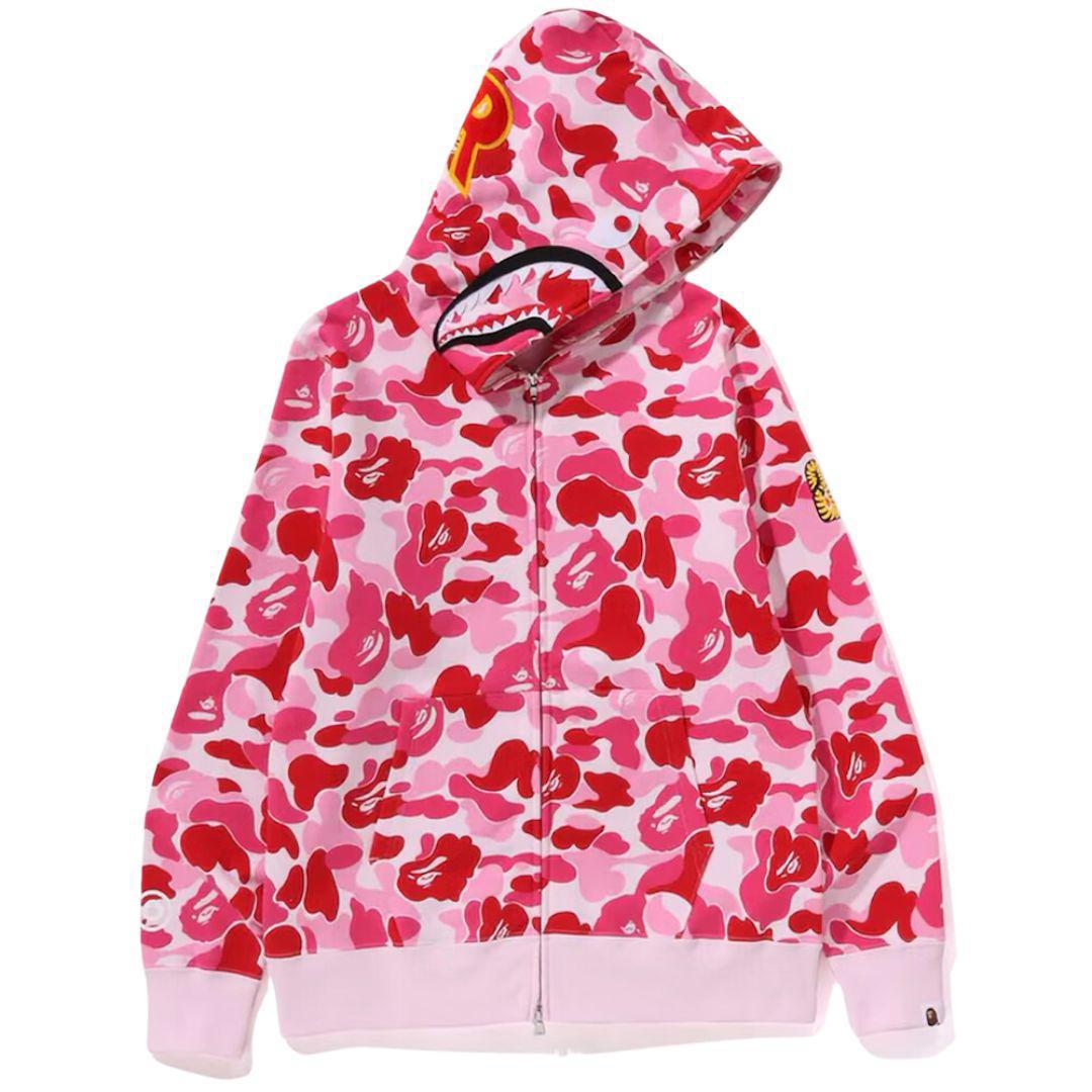 BAPE ABC CAMO PONR SHARK FULL ZIP HOODIE PINK XL