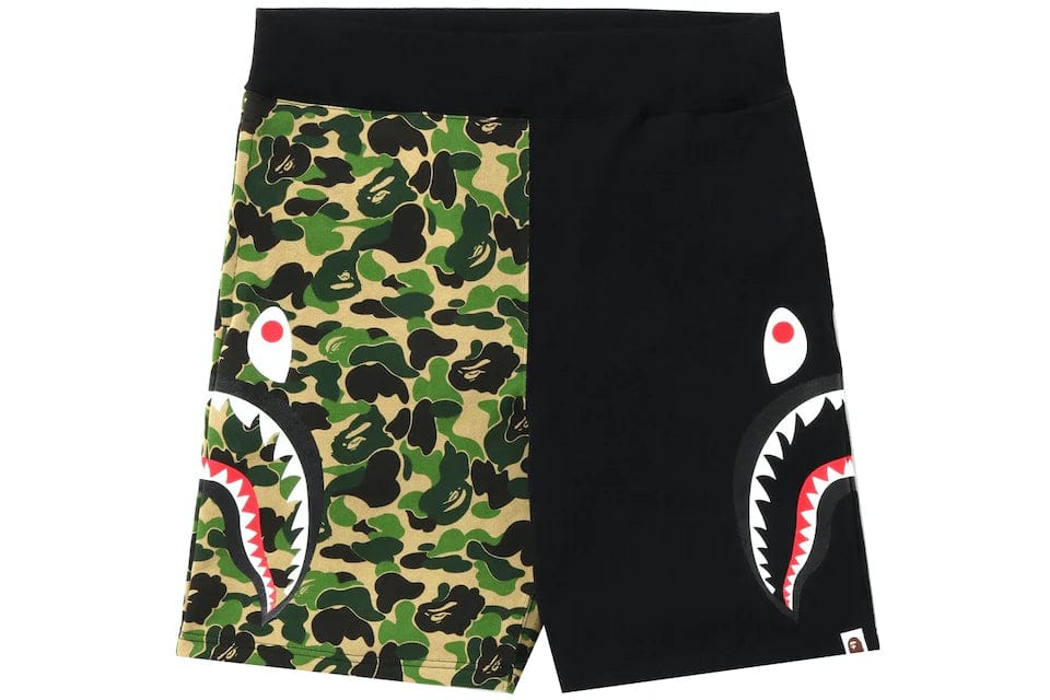 BAPE ABC CAMO SHARK SWEAT SHORTS BLACK GREEN