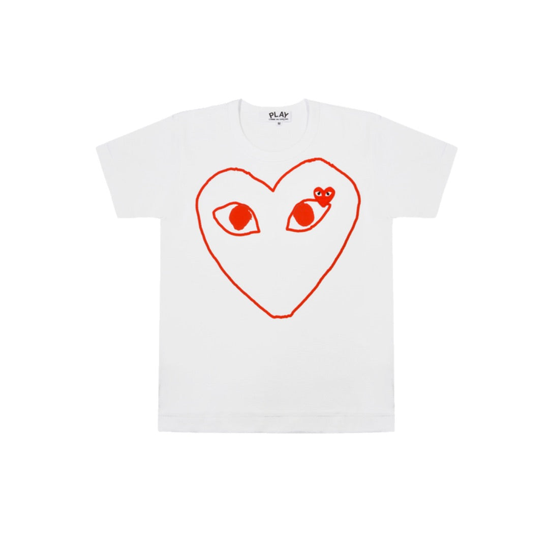 COMME DES GARÇONS RED OUTLINE HEART T-SHIRT WHITE