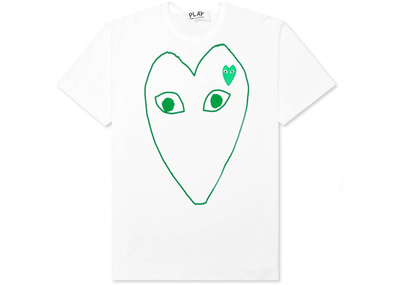 COMME DES GARÇONS GREEN OUTLINE HEART T-SHIRT WHITE