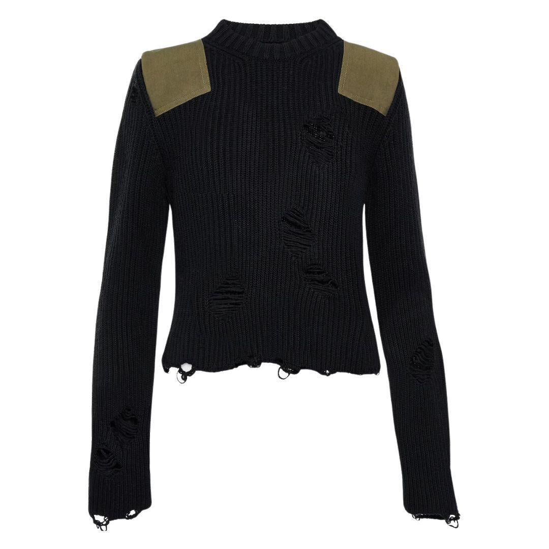 MM6 MAISON MARGIELA DISTRESSED CROPPED KNIT SWEATER BLACK