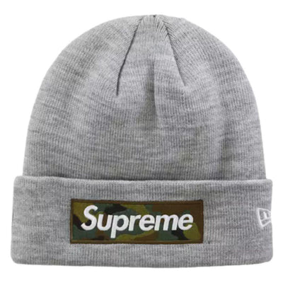 SUPREME NEW ERA BOX LOGO BEANIE HEATHER GREY/CAMO (FW23)