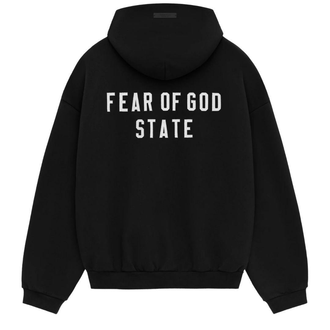 ESSENTIALS FOG FEAR OF GOD STATE LOGO HEAVY ZIP-UP BLACK