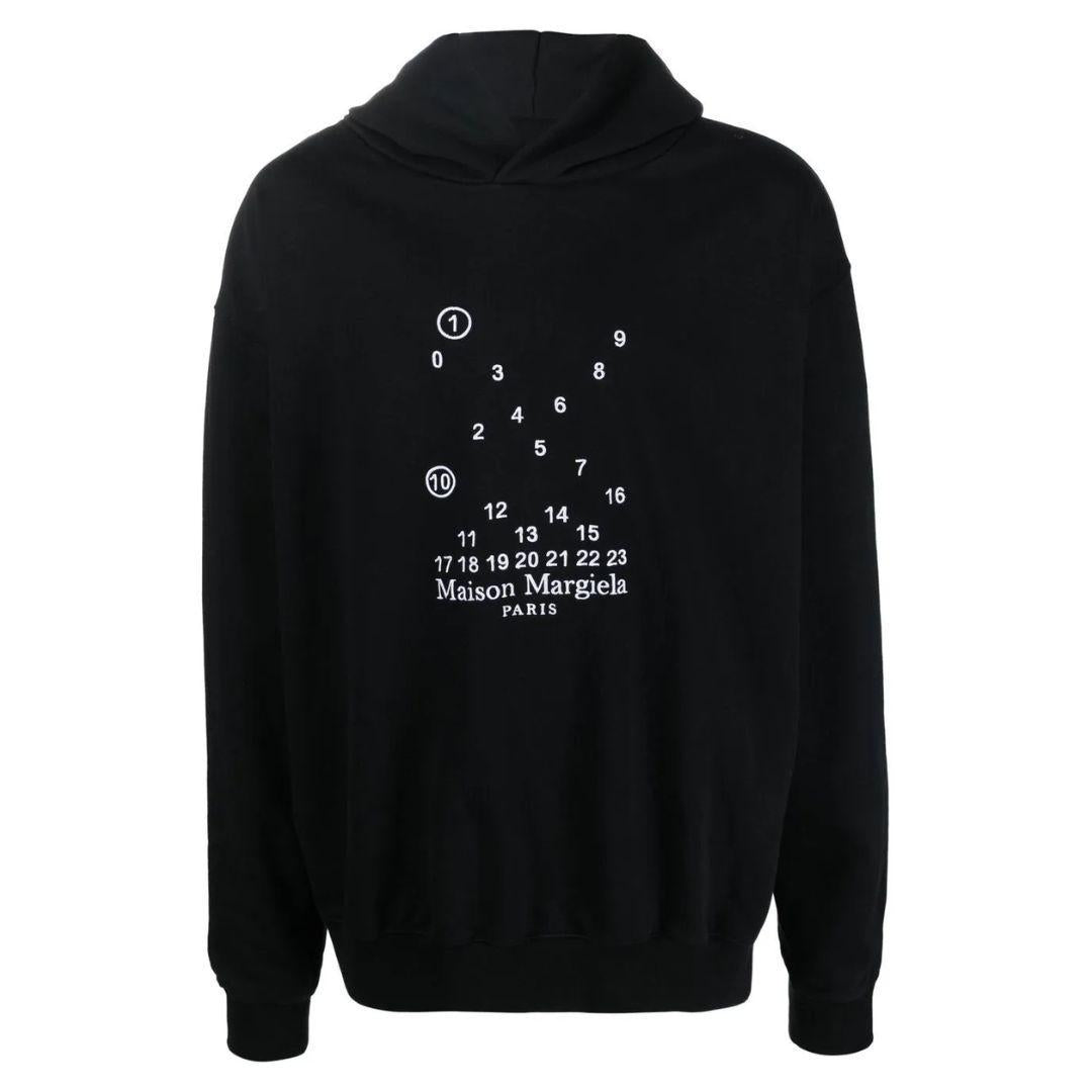 MAISON MARGIELA EMBROIDERED NUMBER LOGO HOODIE BLACK