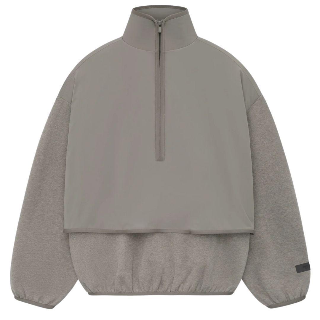 ESSENTIALS FOG NYLON FLEECE QUARTER ZIP HEATHER GREY DUST