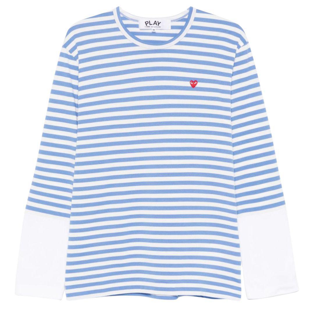 COMME DES GARÇONS PLAY  SMALL HEART EMBLEM STRIPED LONG SLEEVE BLUE