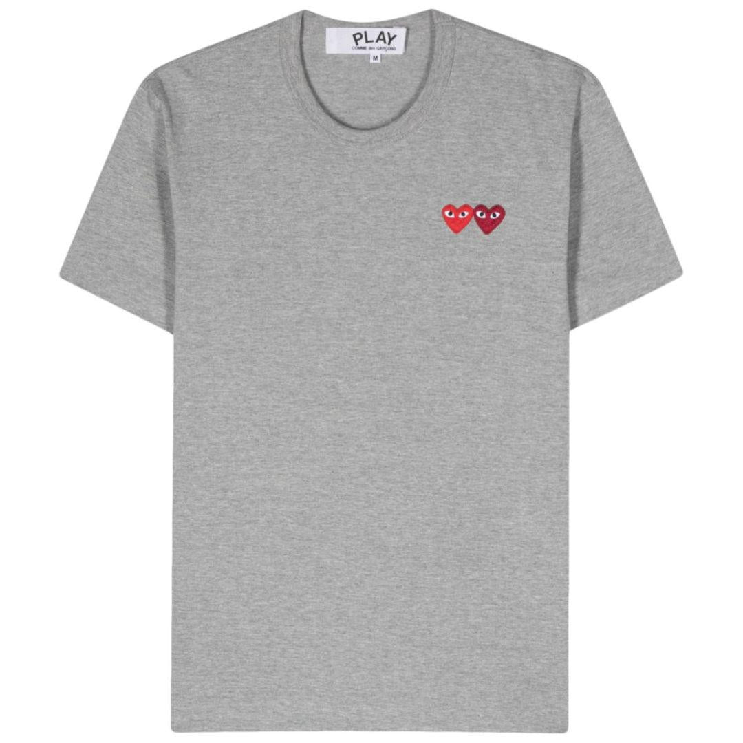 COMME DES GARÇONS PLAY DOUBLE HEART EMBLEM T-SHIRT GREY