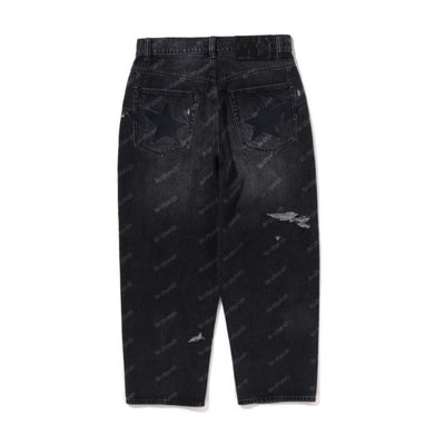 BAPE HEXAGRAM LASER DESTROY JEANS BLACK