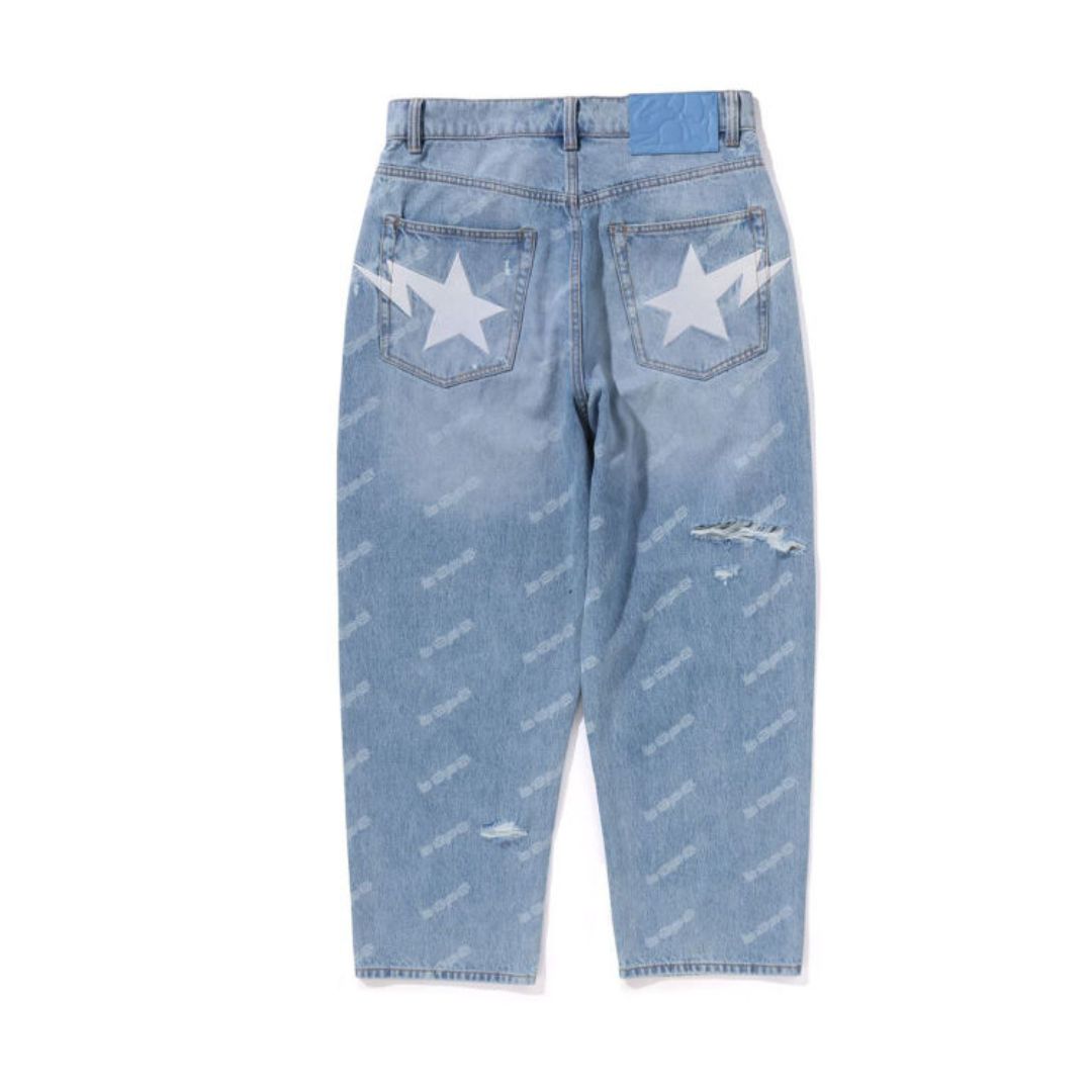 BAPE HEXAGRAM LASER DESTROY JEANS BLUE