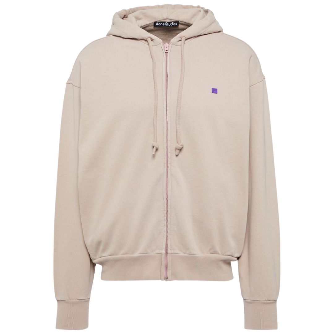 ACNE STUDIOS SMALL FACE LOGO ZIP-UP HOODIE BEIGE