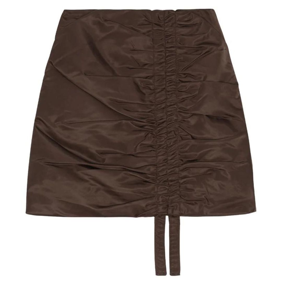 GANNI NYLON MINI SKIRT COFFEE