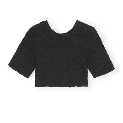 GANNI O NECK CROPPED SMOCK TOP BLACK