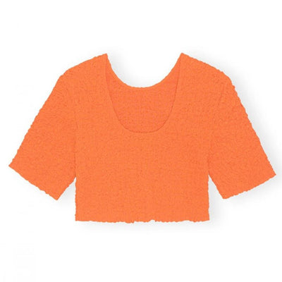 GANNI O NECK CROPPED SMOCK TOP ORANGE