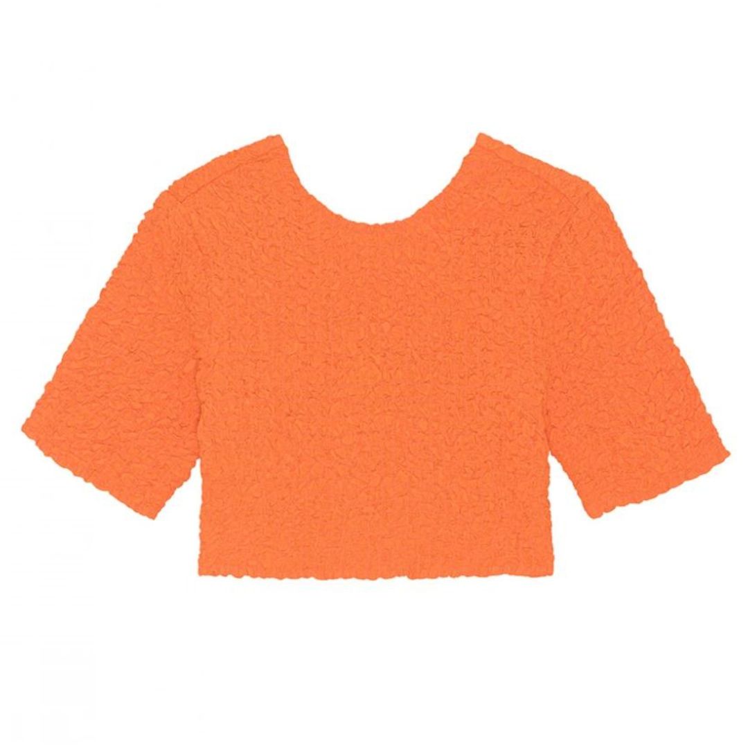 GANNI O NECK CROPPED SMOCK TOP ORANGE