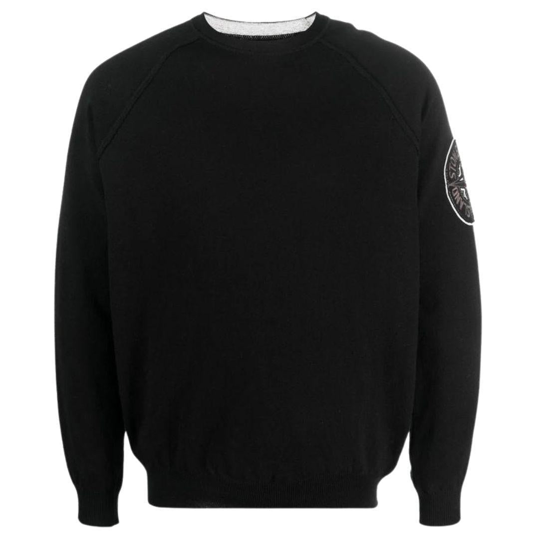 STONE ISLAND KNIT SWEATER  EMBROIDERED LOGO BLACK