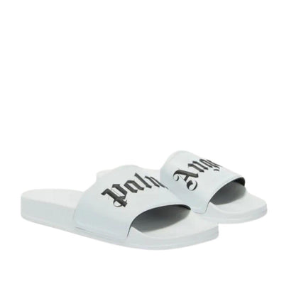 PALM ANGELS LOGO POOL SLIDES WHITE