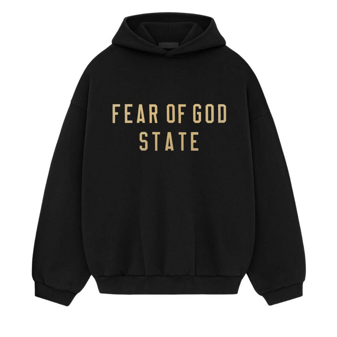 ESSENTIALS FOG PRINTED LOGO HOODIE BLACK