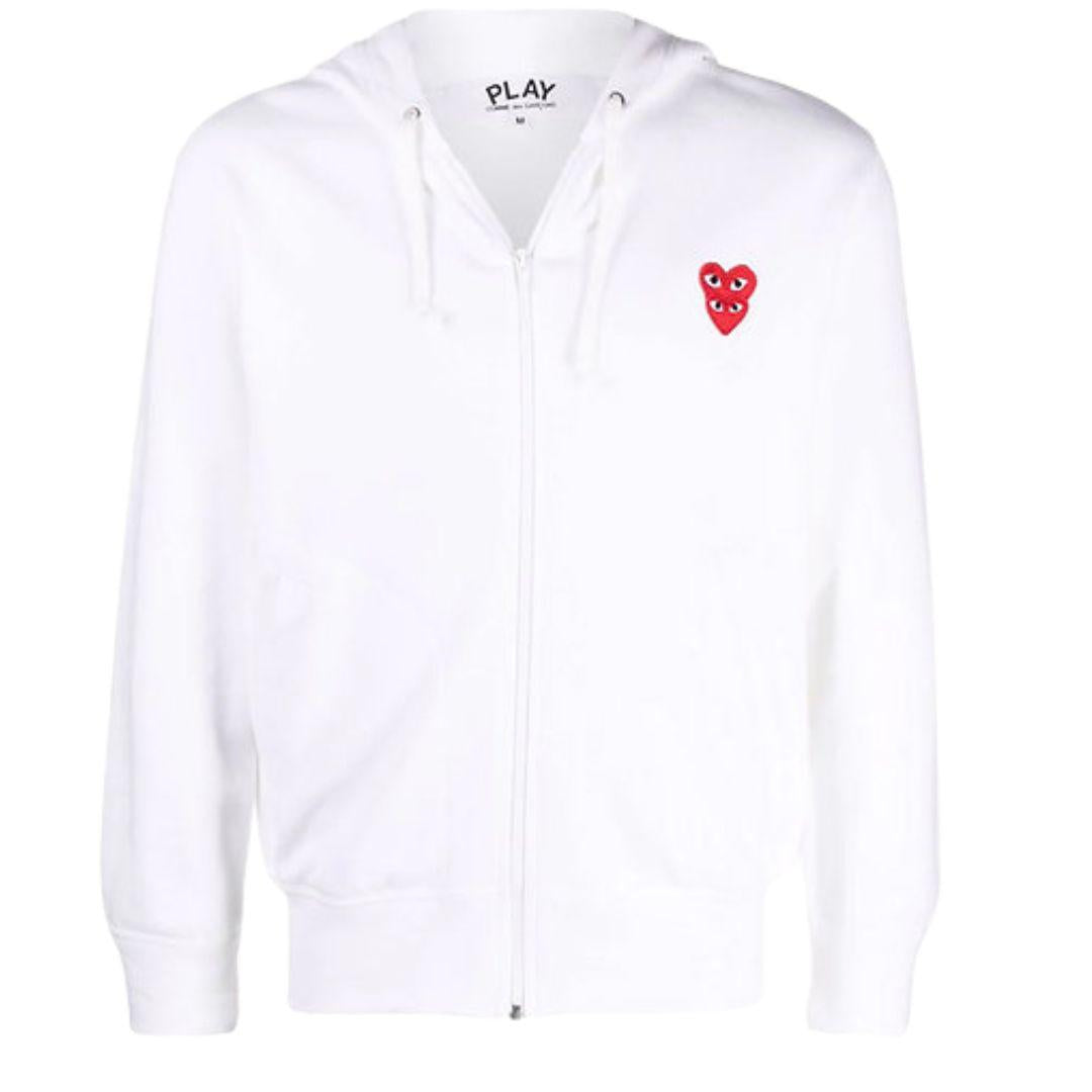 COMME DES GARÇONS PLAY DOUBLE EMBLEM HOODIE WHITE