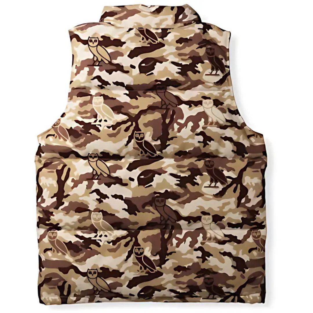 BAPE X OVO WOODLAND CAMO DOWN VEST BEIGE