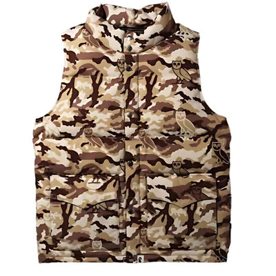 BAPE X OVO WOODLAND CAMO DOWN VEST BEIGE