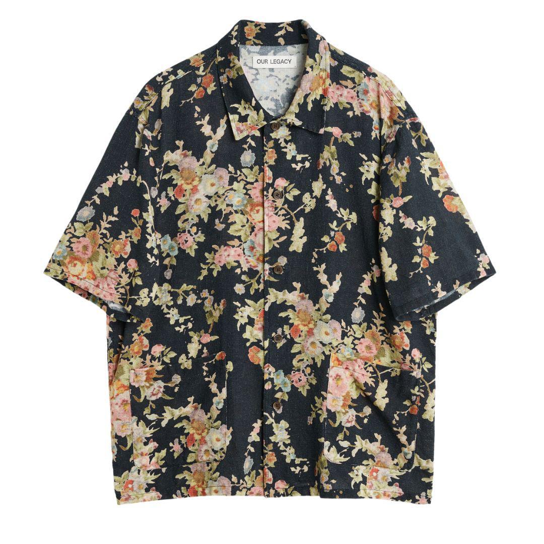 OUR LEGACY SHORT SLEEVE BOX SHIRT ELDER FLORAL PRINT BLACK