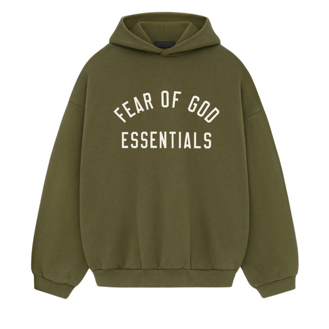 ESSENTIALS FOG PRINTED ARCH LOGO HOODIE MILITARY