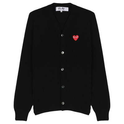 COMME DES GARÇONS PLAY RED EMBLEM WOOL CARDIGAN BLACK