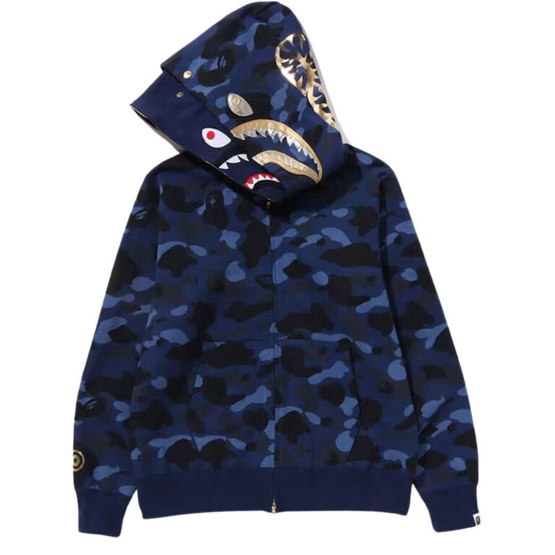 BAPE COLOR CAMO WGM DOUBLE SHARK FULL ZIP HOODIE NAVY