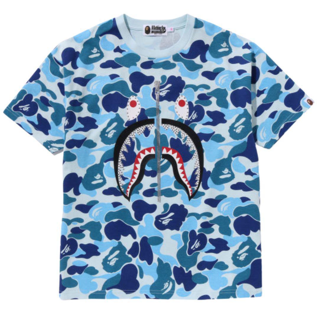 BAPE ABC CAMO CRYSTAL STONE SHARK ZIP T-SHIRT BLUE (W)