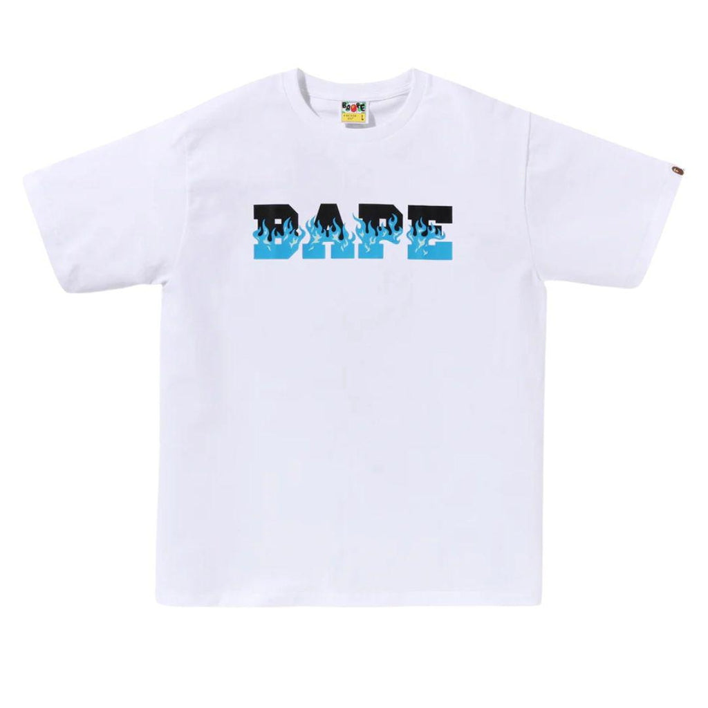 BAPE BLUE FLAME BAPE LOGO T SHIRT WHITE ONE OF A KIND