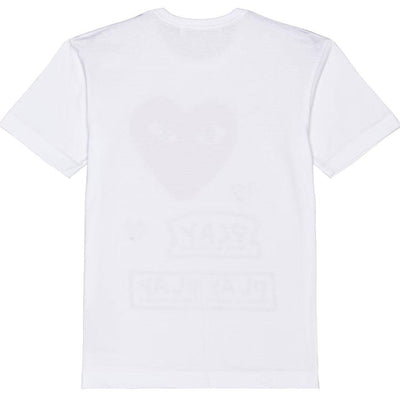 COMME DES GARÇONS PLAY MULTI LOGO RED HEART T-SHIRT WHITE