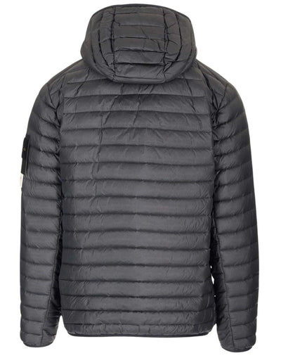 STONE ISLAND LOOM WOVEN CHAMBERS HOODED DOWN JACKET STEEL GREY