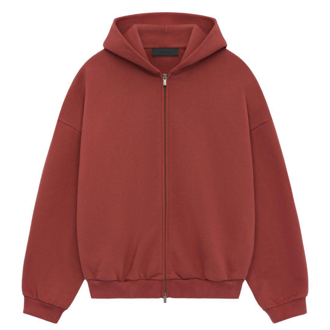 ESSENTIALS FOG FEAR OF GOD STATE LOGO HEAVY ZIP-UP CRIMSON