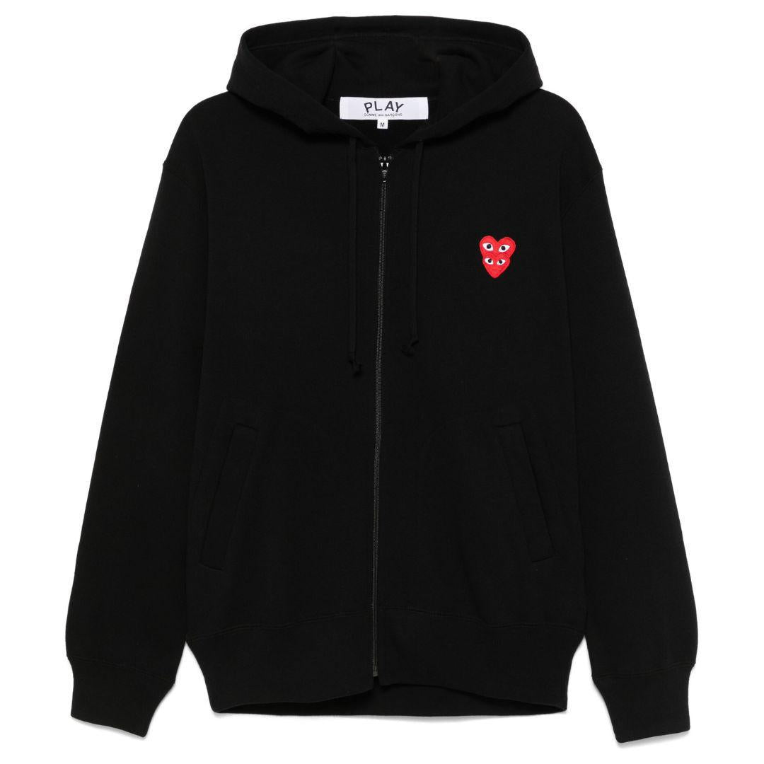 COMME DES GARÇONS PLAY DOUBLE HEART EMBLEM HOODIE BLACK