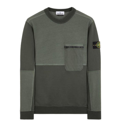 STONE ISLAND ZIP POCKET CREWNECK OLIVE