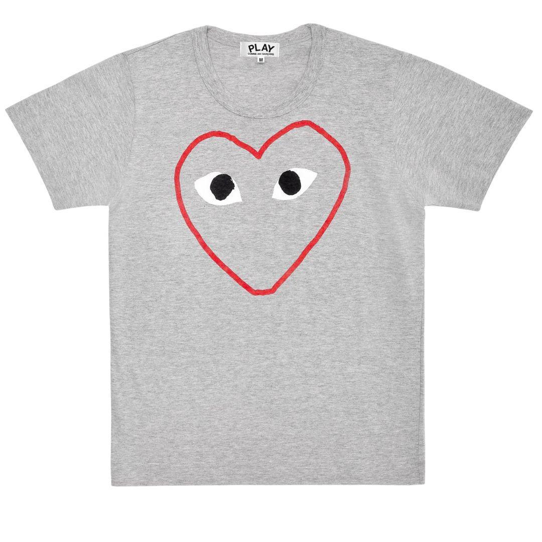 COMME DES GARÇONS PLAY OUTLINE PRINT HEART T-SHIRT GREY