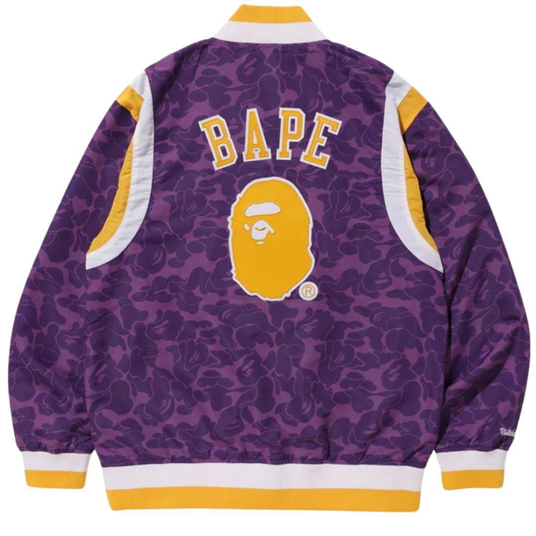 BAPE X MITCHELL & NESS LAKERS WARM UP JACKET PURPLE