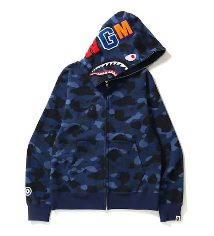 Bape color camo shark full zip hoodie blue on sale