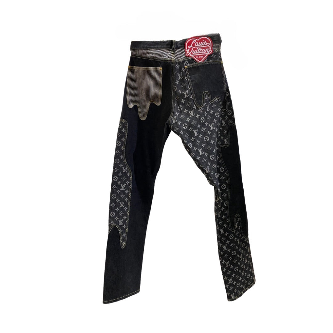 Louis Vuitton X Nigo Monogram Crazy Denim Pants Black for Women