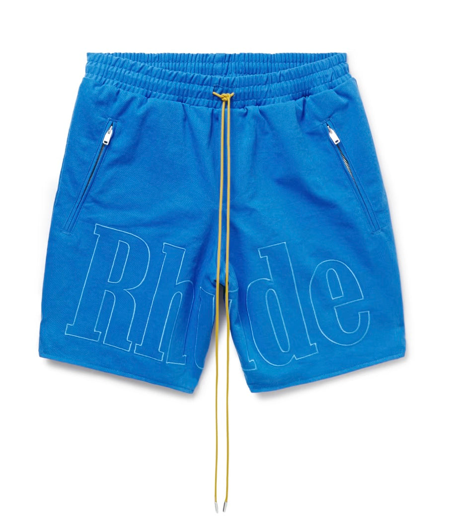 RHUDE PRINTED LOGO SHORTS BLUE