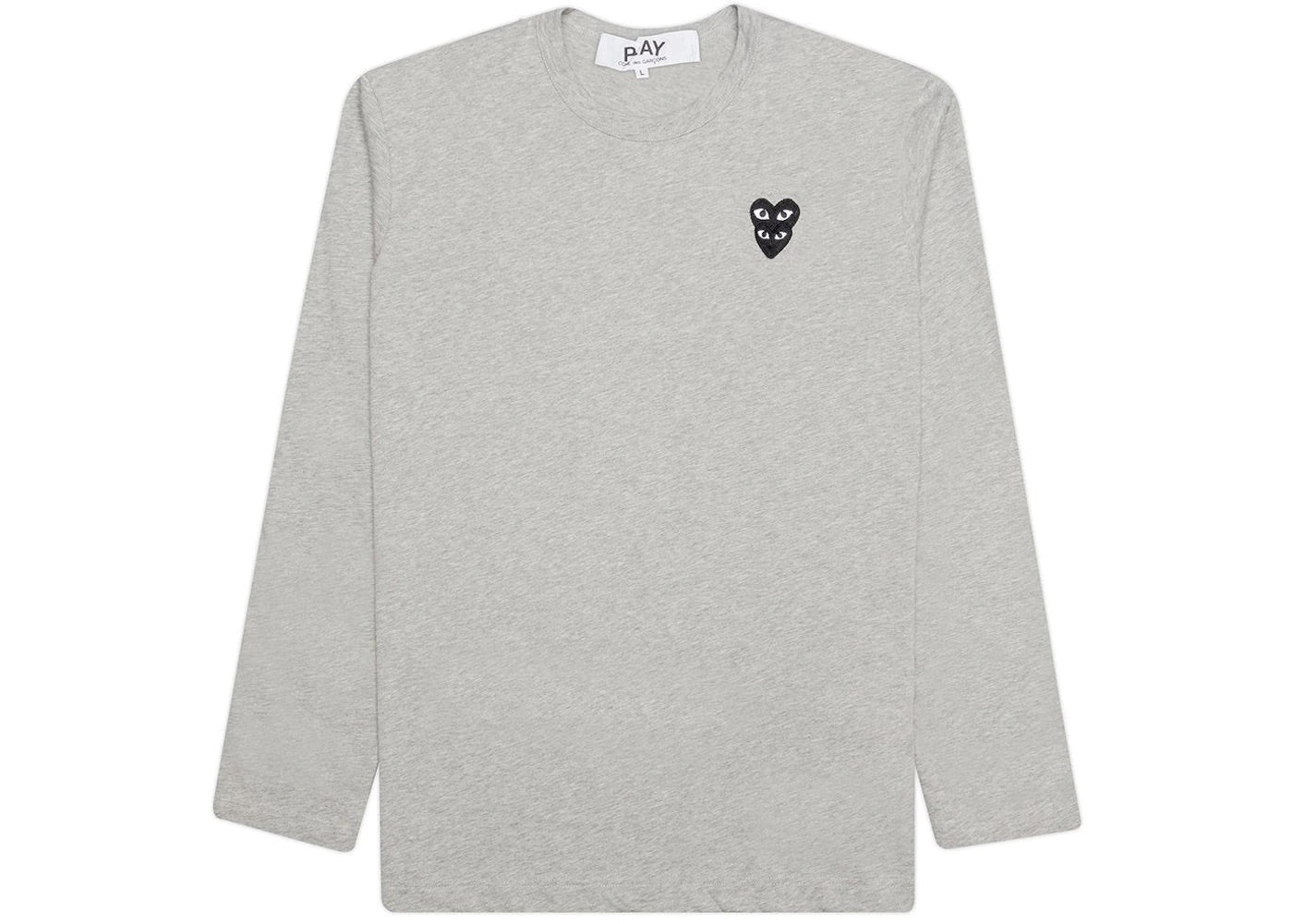 COMME DES GARÇONS PLAY BLACK STACKED HEART LONG SLEEVE GREY