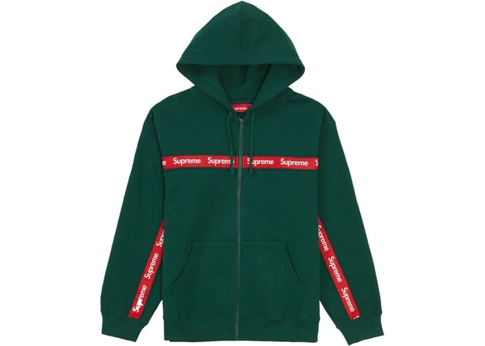 Supreme Clothing TEXT STRIPE ZIP-UP HOODED SWEATSHIRT DARK GREEN TSFW19G